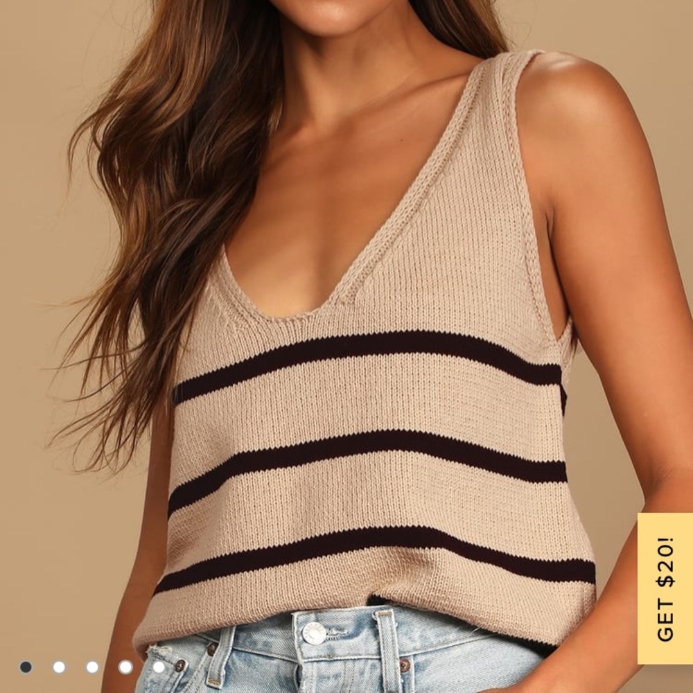 With the Seasons Beige Striped Knit Sweater Tank
